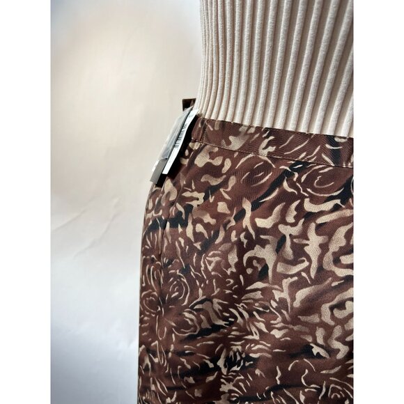 Sag Harbor Brown Floral Midi Skirt With Flared Hem S Polyester Elastic Waist - Picture 13 of 16